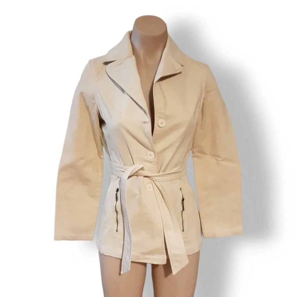Metrogirl Y2k, cream, belted, stretch denim corduroy jacket coat fits AU 6 8 10 - Picture 1 of 5
